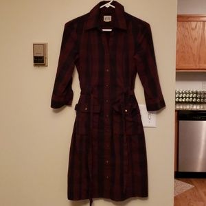 Knee length maroon plaid dress